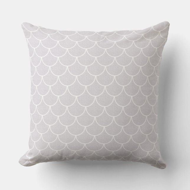 White Scalloped Mermaid Scale Pattern Throw Pillow (Front)