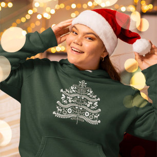 White Scandinavian Folk Art Nordic Christmas Tree Hoodie