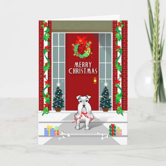 White Schnauzer Dog Merry Christmas Holiday Card (Front)