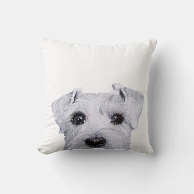White Schnauzer,  original painting and design Throw Pillow (Front)