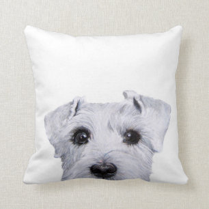 White Schnauzer, original painting and design Throw Pillow