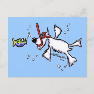 White Schnauzer Snorkelling Under Blue Sea Postcard