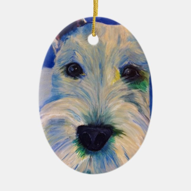 White Schnauzer's RULE ! Ceramic Ornament (Front)