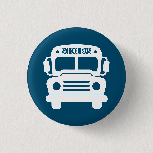 White School Bus on Blue Background 1 Inch Round Button (Front)