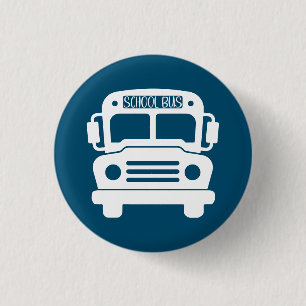 White School Bus on Blue Background 1 Inch Round Button