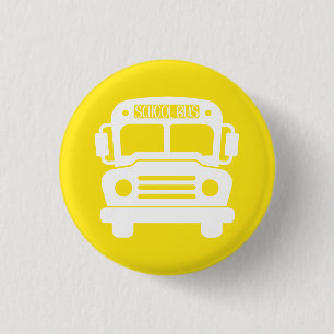 White School Bus on Yellow Background 1 Inch Round Button