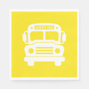 White School Bus on Yellow Background Napkin
