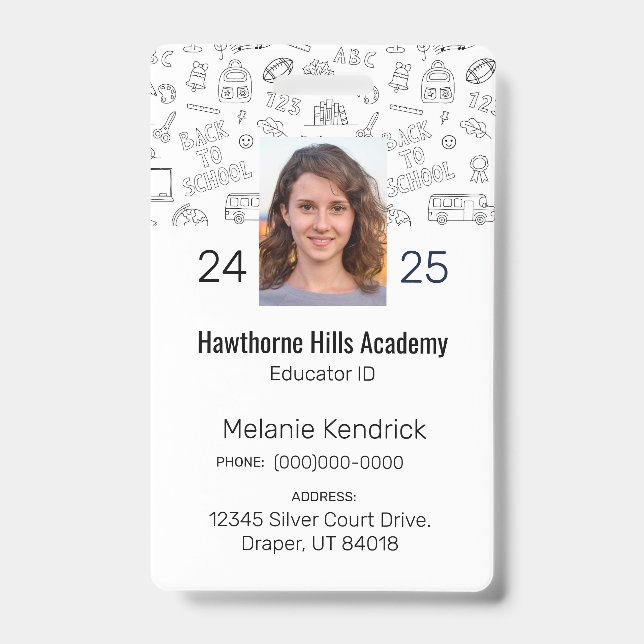 White School Icons Homeschool Educator ID Badge (Front)