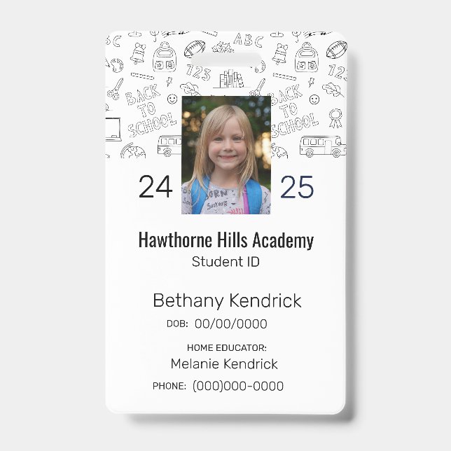 White School Icons Homeschool Student ID Badge (Front)