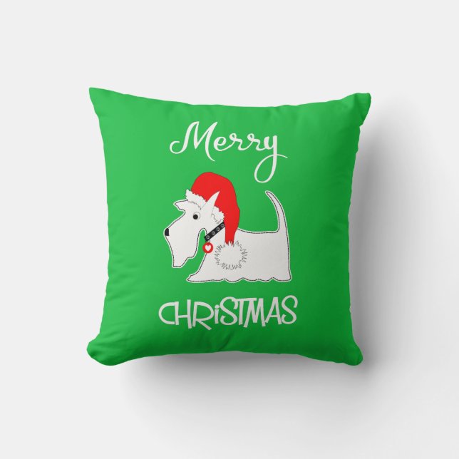 White Scottie Dog Cute Festive Dog Lovers Throw Pillow (Front)