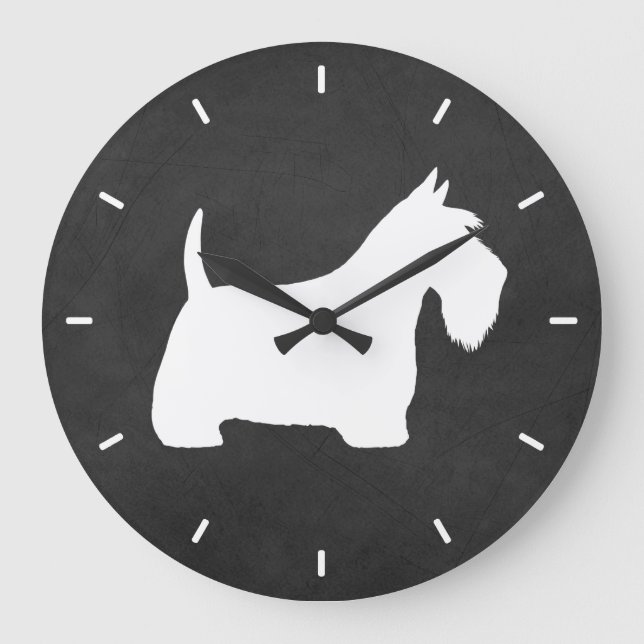 White Scottish Terrier Silhouette Large Clock (Front)