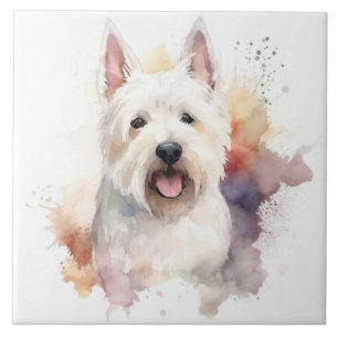 White Scottish Terrier Watercolor Tile