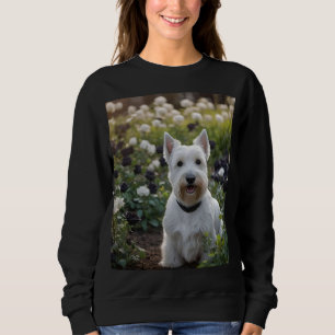 White Scottish Terrier With Black White Roses, Sweatshirt