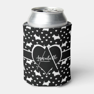 White Scottish Terriers (Scottie Dogs) - Black Can Cooler