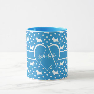 White Scottish Terriers (Scottie Dogs) - Blue Mug