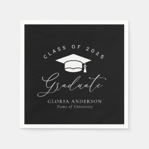 white script black graduation napkin