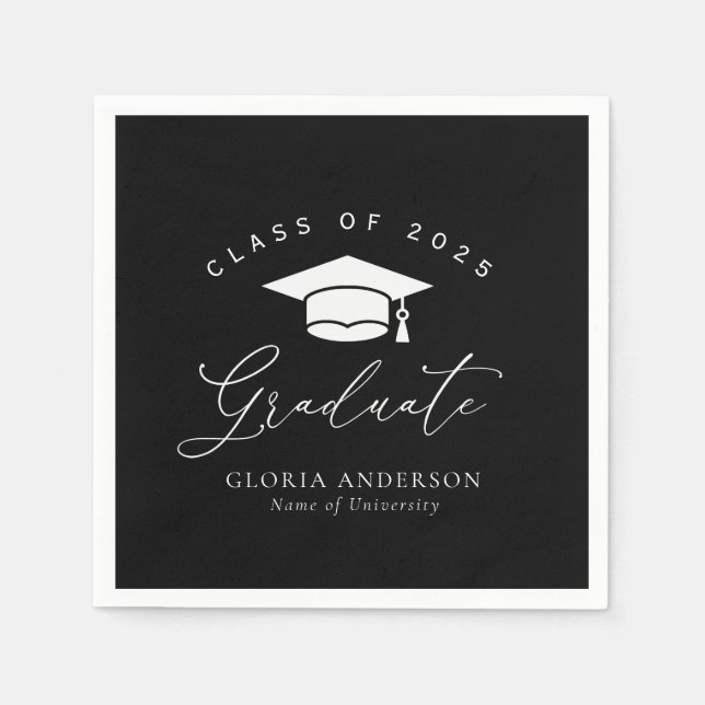 white script black graduation napkin (Front)