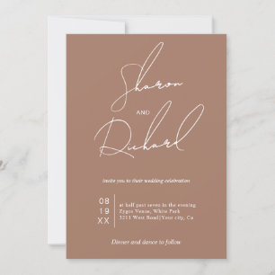 White script calligraphy mocha minimalist wedding invitation