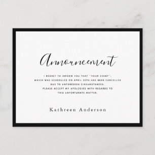 White Script Cancellation Announcement Postcard