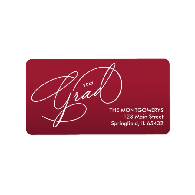White Script Crimson Red Graduation Return Address Label (Front)