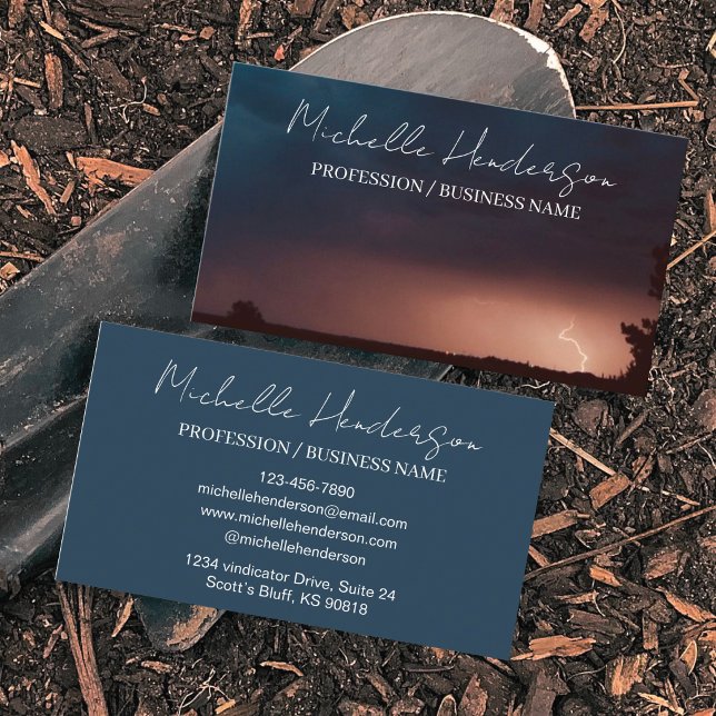 White Script Elegant Storm scape background Business Card (Creator Uploaded)