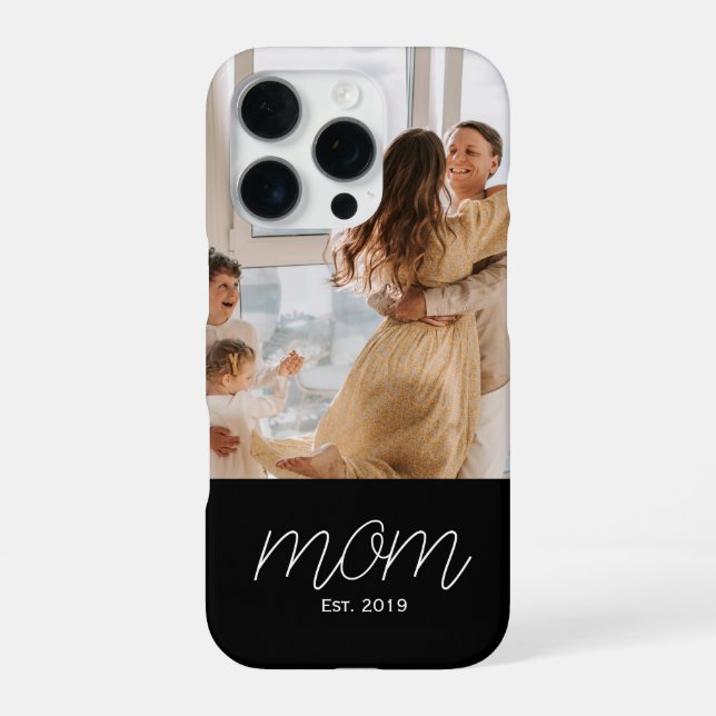White Script Established Mom Black Customizable  iPhone Case (Back)