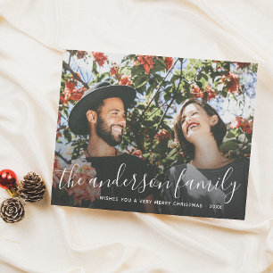White Script Family Name Christmas Holiday Photo