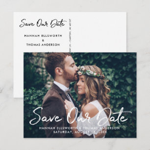 White Script Full Photo Save the Date Announcement Postcard