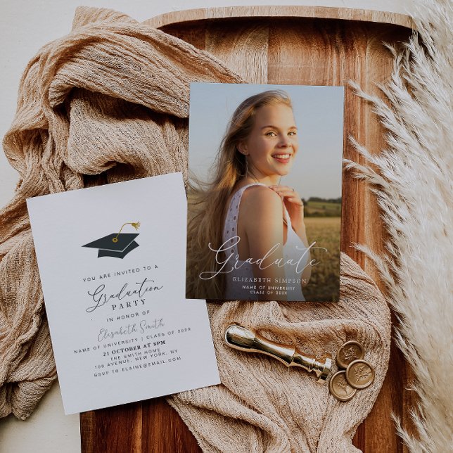 white script grad invitation and announcement (Creator Uploaded)