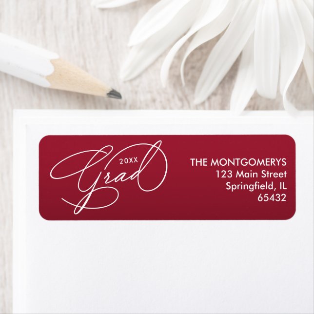 White Script Graduation Crimson Red Return Address (Insitu)