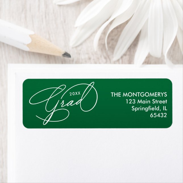 White Script Graduation Dark Green Return Address (Insitu)