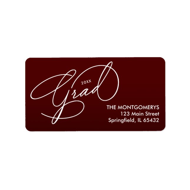 White Script Graduation Dark Maroon Return Address Label (Front)