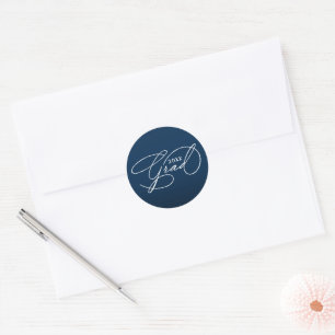 White Script Graduation Navy Blue Envelope Seal
