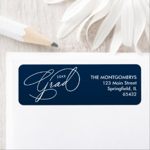 White Script Graduation Navy Blue Return Address