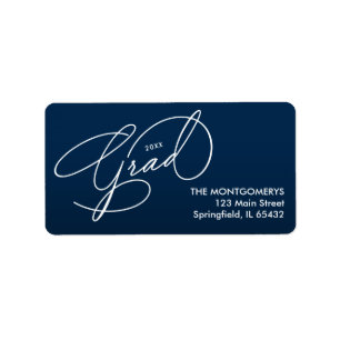 White Script Graduation Navy Blue Return Address Label