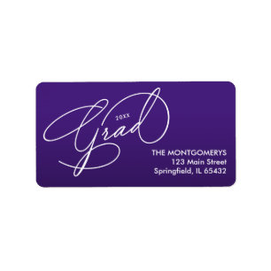 White Script Graduation Purple Return Address Label