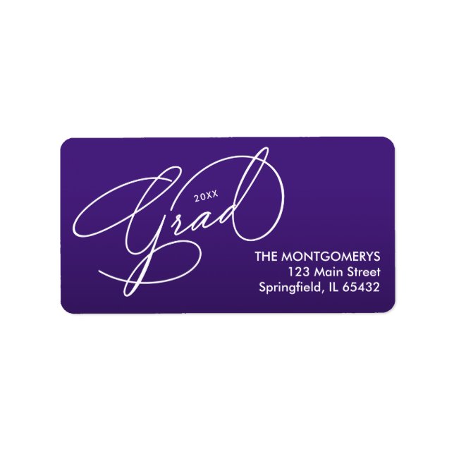 White Script Graduation Purple Return Address Label (Front)