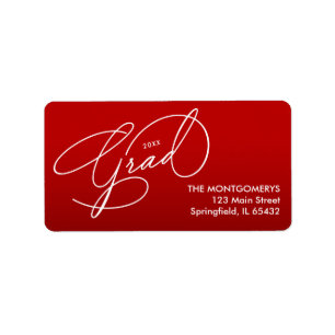 White Script Graduation Scarlet Red Return Address Label