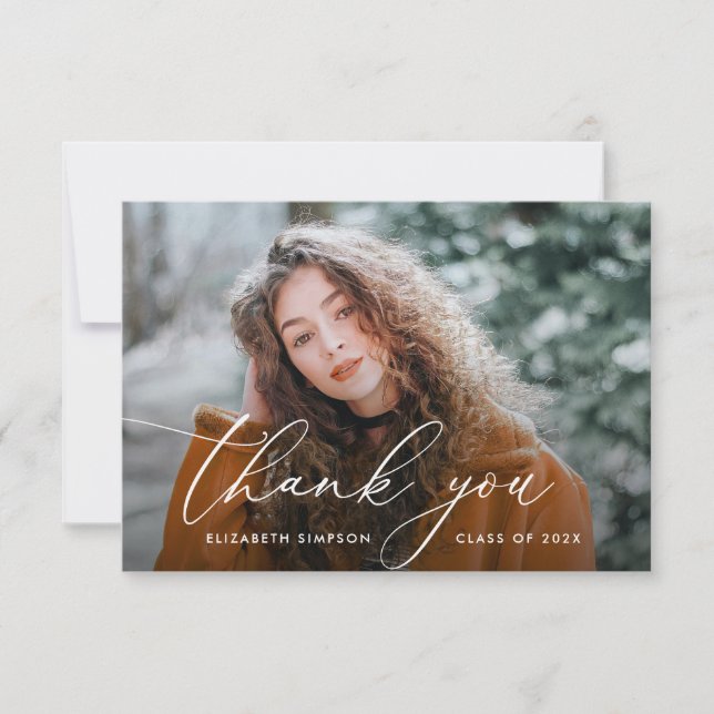 white script graduation thank you photo card (Front)