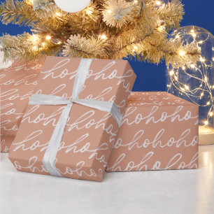 White Script Ho Ho Ho Brown Christmas Wrapping Paper