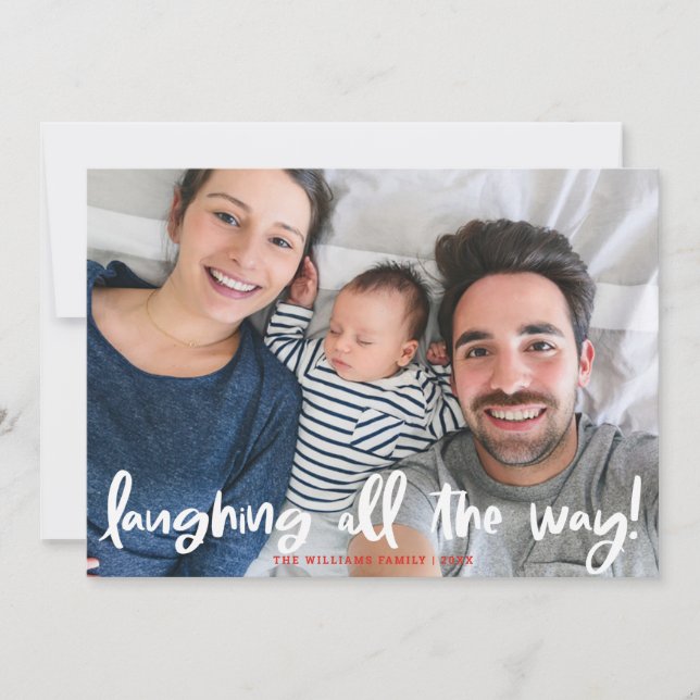 White Script Laughing All The Way Holiday Photo (Front)
