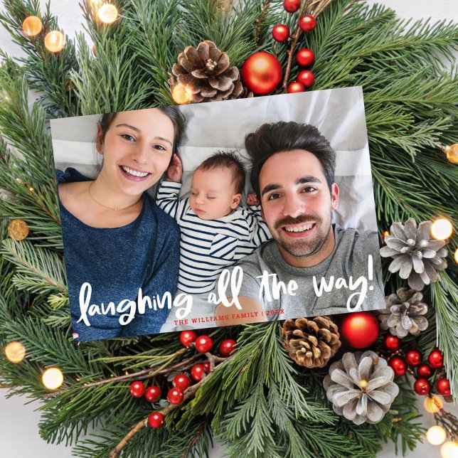 White Script Laughing All The Way Holiday Photo Card (Creator Uploaded)