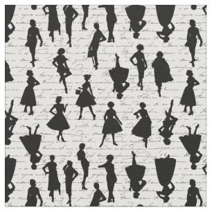 white script mid century 1950s vintage silhouette fabric