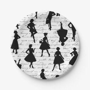 white script mid century 1950s vintage silhouette  paper plate