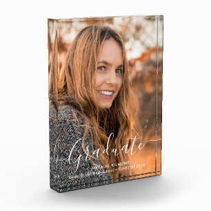 White Script Modern Graduate Graduation Photo Block