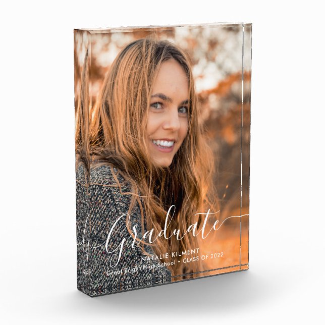 White Script Modern Graduate Graduation Photo Block (Left)