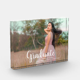 White Script Modern Graduate Graduation Photo Block