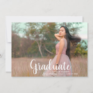 White Script Modern Graduate Photo Graduation Announcement
