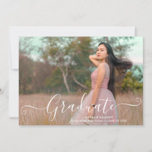 White Script Modern Graduate Photo Graduation Invitation