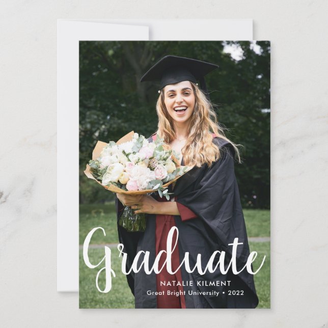 White Script Modern Graduate Photo Graduation Invitation (Front)